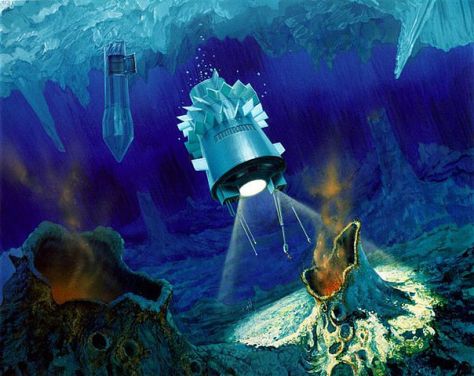 An artist's concept of a probe exploring Europa's ocean